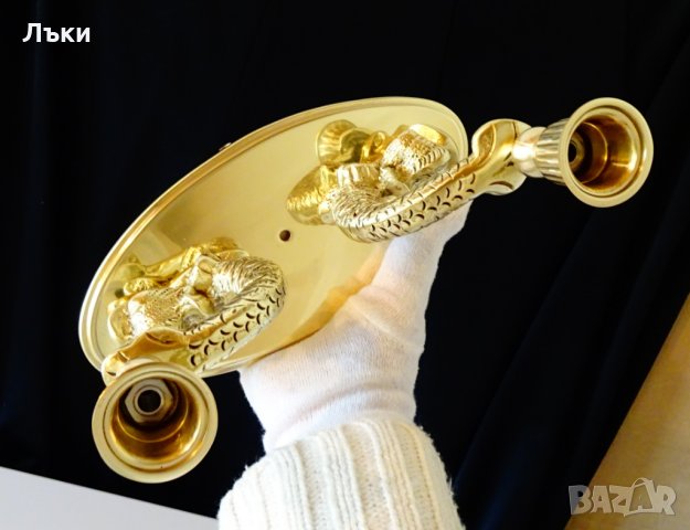 Бронзов свещник риби 2 кг.,християнство., снимка 7 - Антикварни и старинни предмети - 32473814