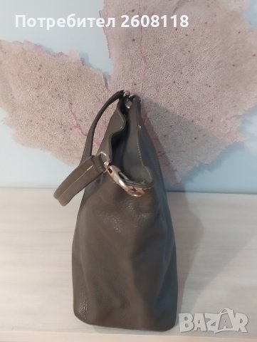 Сива кожена чанта – среден размер, снимка 3 - Чанти - 43223136