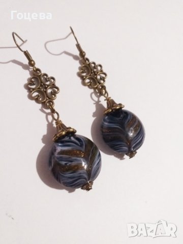 Прекрасен комплект бижута с ръчно изработени стъклени Мурано мъниста и бронзови орнаменти , снимка 4 - Бижутерийни комплекти - 39422334