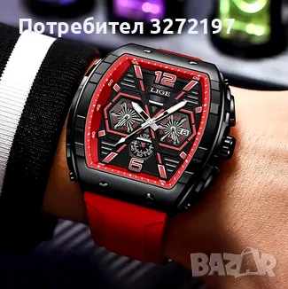 LIGE Кварцов ръчен часовник,Водоустойчив спортен часовник,Силиконова каишка,Хронограф, снимка 4 - Мъжки - 48425513