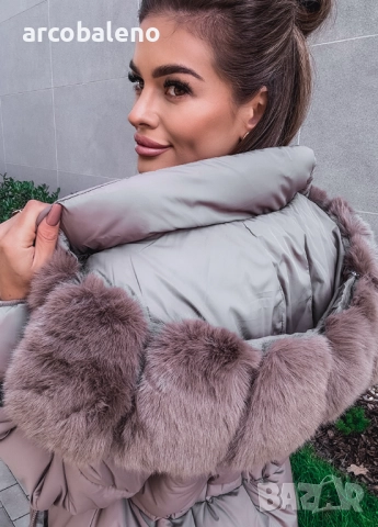 Дамско ватирано бежово яке , снимка 4 - Якета - 52255392