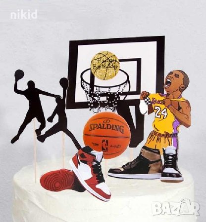 7 бр Баскетболен кош Баскетболисти обувки топка картонени топери украса торта рожден ден баскетбол, снимка 1 - Други - 28018975