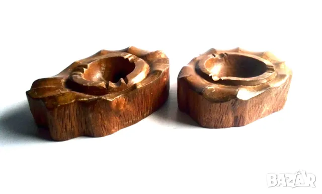 Стари два битови пепелника масивно дърво , снимка 1