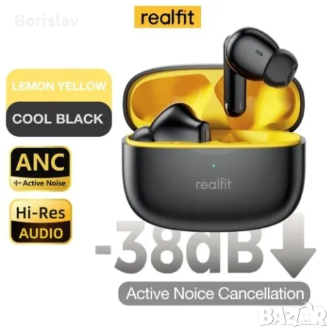 Безжични слушалки Planet Tech Realfit F3, Bluetooth 5.4, ANC Активно шумопотискане, Stereo Superb Ba