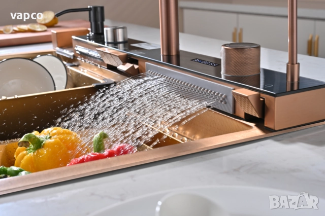 Розово злато - Мултифункционална кухненска мивка с двоен водопад, снимка 10 - Мивки - 52128836