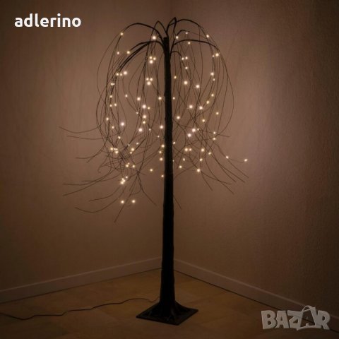 Декоративна върба, светещо дърво, деко дърво, плачеща върба, 96 LED, топло бяло, черно, 150 см, тайм, снимка 1