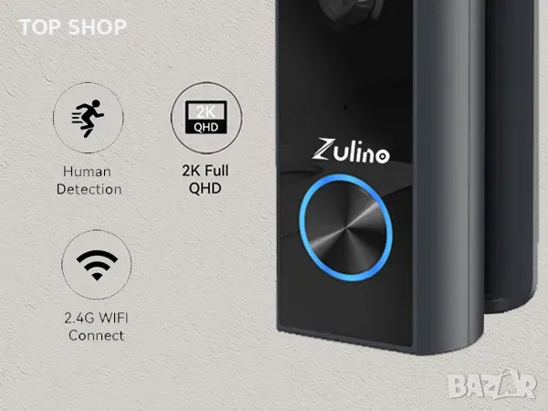WiFi Звънец Zulino с безжична камера,2-посочно аудио/2K QHD видео/PIR детектор на движение, снимка 7 - HD камери - 49308667
