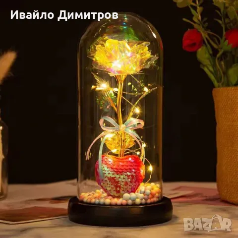 Мини Декоративна Златна Роза LED лампа 24k златно, снимка 1