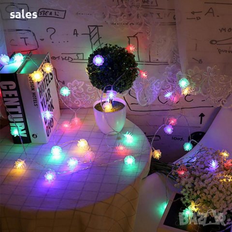 Коледни LED лампички във формата на шишарки, снимка 1