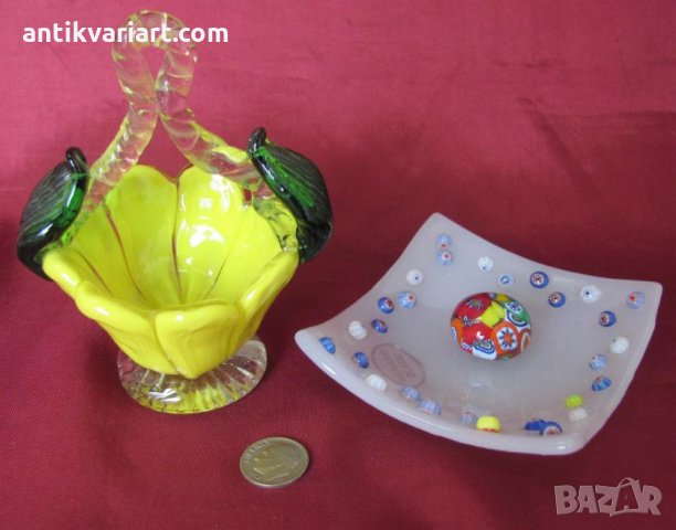 Стари Морано Кристално Стъкло Лот 3 броя Кошничка и Чинийка, снимка 11 - Антикварни и старинни предмети - 26796796