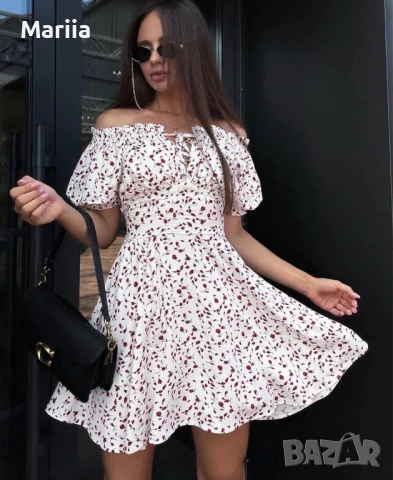 Рокля от естествен щапел в бял  цвят