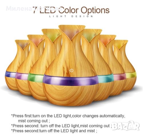 300ml LED Дифузер Овлажнител Ароматизатор завъздух Лампа АРОМА ТЕРАПИЯ, снимка 8 - Ароматизатори - 36787046
