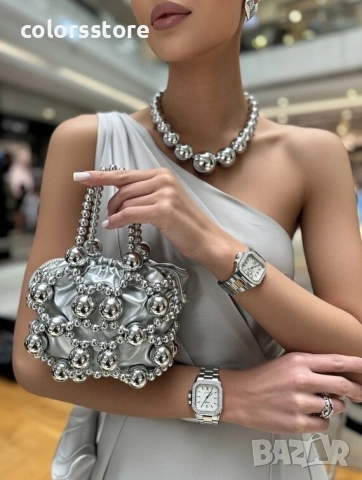Дамска чанта - бяло със сребристо - 5ZA13601 