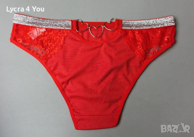 Червени бикини М с метални сърца на талията, снимка 2 - Бельо - 53387190