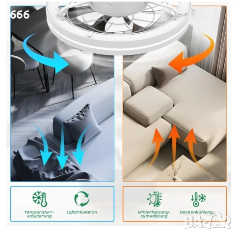 Вентилатор за таван с осветление и дистанционно управление., снимка 6 - Лампи за таван - 52979239