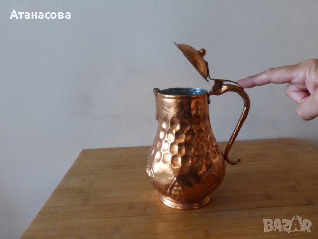 Медна кана с капак 1980 г, снимка 6 - Аксесоари за кухня - 43049476