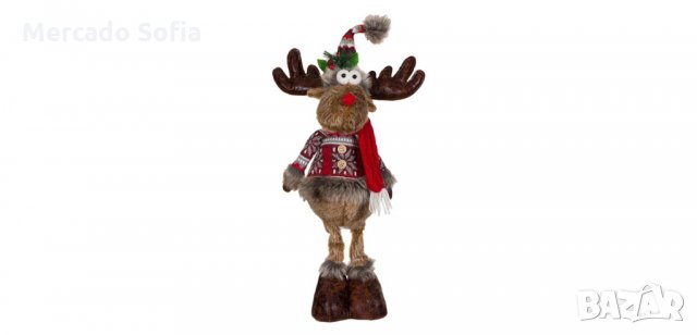 Коледен декоративен елен с жилетка, 56см 