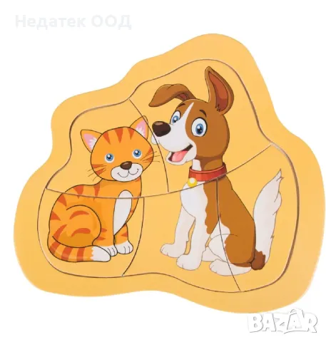 Дървен пъзел Куче и Коте, 5 бр.