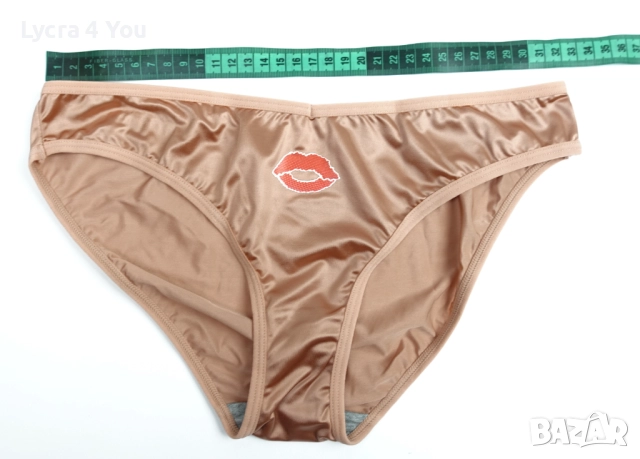 Лъскави бикини в цвят на старо злато и апликация 'целувка' отпред, снимка 9 - Бельо - 52958346