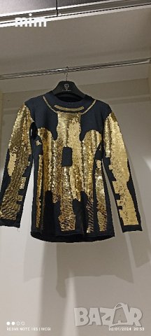 Памучна блуза със златни мъниста, снимка 3 - Блузи с дълъг ръкав и пуловери - 44088560