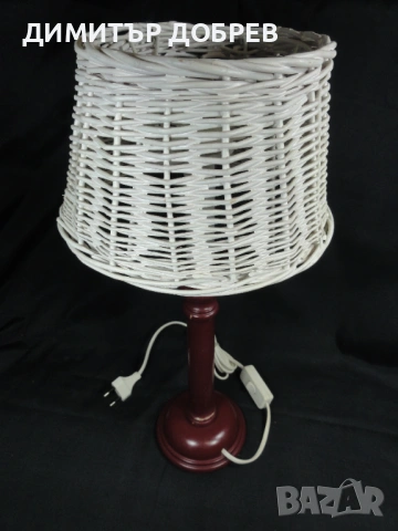 СТАРА РЕТРО НАСТОЛНА НОЩНА ЛАМПА С ПЛЕТЕН АБАЖУР, снимка 4 - Декорация за дома - 53607598