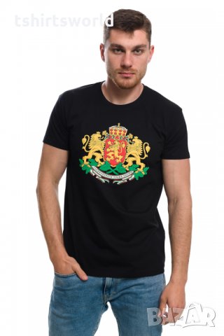 Нова мъжка черна тениска с релефен трансферен печат Герб на България , снимка 5 - Тениски - 28017520