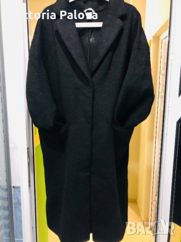 Дълго модерно черно палто-халат, снимка 3 - Палта, манта - 27163042