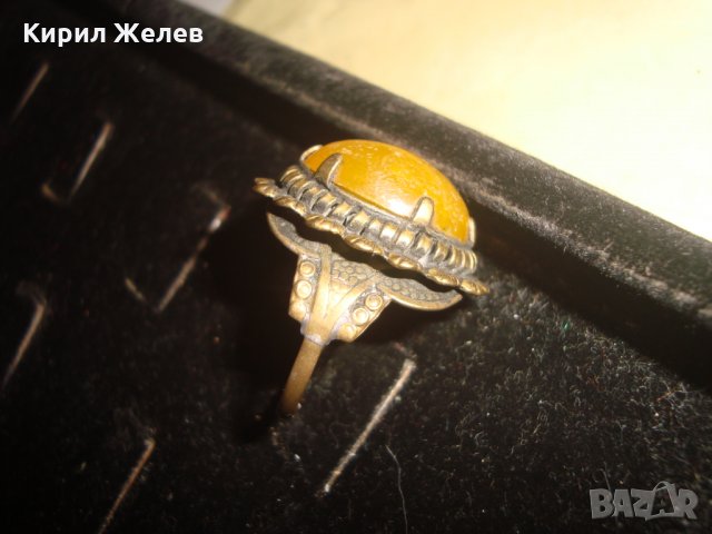 СТАРИНЕН ЮВЕЛИРНА РЪЧНА МАЙСТОРСКА ИЗРАБОТКА АРТ-ДЕКО БРОНЗОВ ПРЪСТЕН с ЖЪЛТ КАТАЛИН 21631, снимка 11 - Антикварни и старинни предмети - 32552868