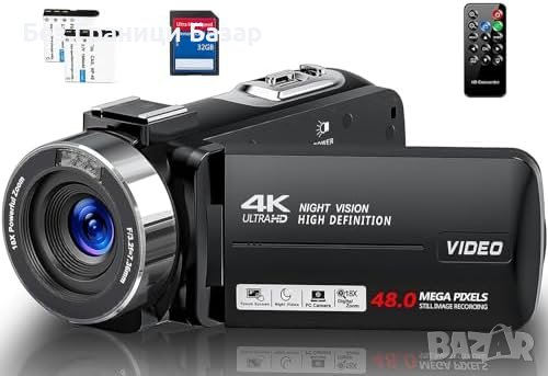 Нова 4K 48MP Видеокамера IR Нощно Виждане 18x zoon +2 Батерии