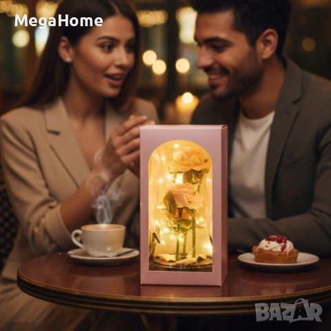 Декоративни рози в прозрачен купол и елегантна опаковка, снимка 4 - Декорация за дома - 53333104