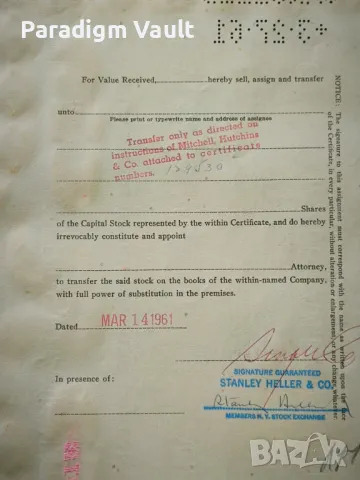 Сертификат за притежание на 100 акции (САЩ) | Commonwealth Oil Refining Inc | 1961г., снимка 6 - Други ценни предмети - 48550556