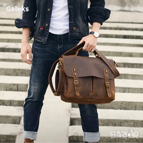 Мъжка кожена  ретро чанта “WIECZNE” Луксозна кафява Crazy Horse* кожа!, снимка 2 - Чанти - 51700203