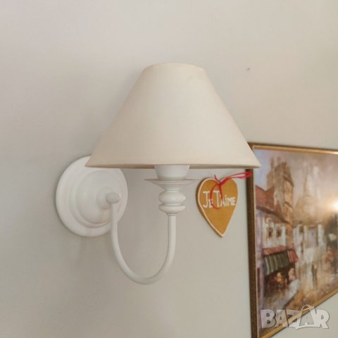 Шаби шик аплик с абажур-Бял ,модерна класическа винтидж лампа за стена с шапка,винтидж, снимка 4 - Лампи за стена - 22892605