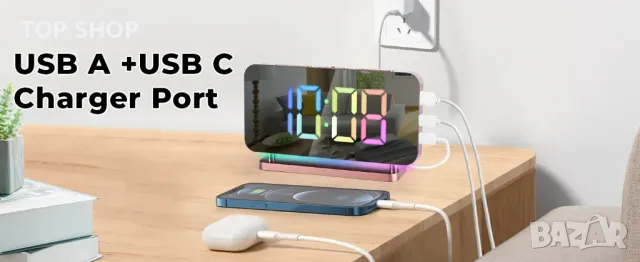 Цифров будилник с многоцветна подсветка SZELAM, 7,4" LED огледален, снимка 4 - Декорация за дома - 48645015