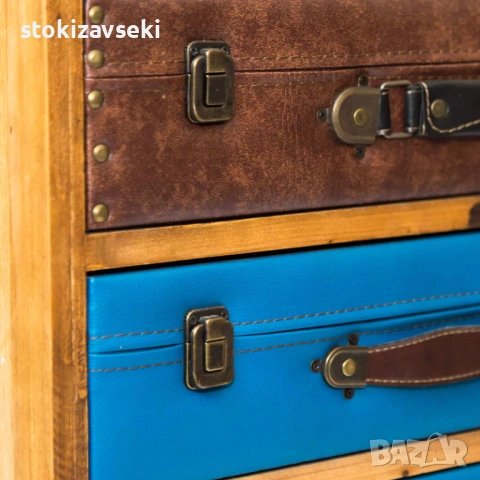 Шкаф с 6 чекмеджета, кожа и дърво, 51*38*84см