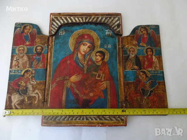 Православна дървена икона - триптих , снимка 3 - Антикварни и старинни предмети - 47990416