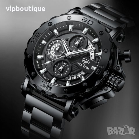 Спортен Черен Метален Мъжки Часовник 48 мм, снимка 6 - Мъжки - 40103127