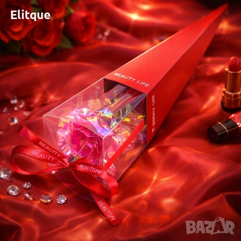 Декоративна роза със златно стъбло в подаръчна кутия, снимка 9 - Декорация за дома - 53074192