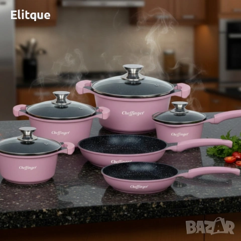 Комплект съдове за готвене Cheffinger от 10 части – тенджери и тигани, снимка 4 - Съдове за готвене - 53151040