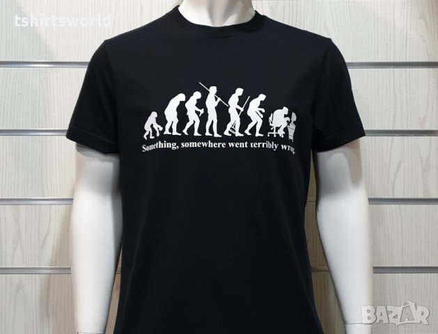 Нова мъжка тениска с трансферен печат Човешка еволюция в черен цвят, снимка 7 - Тениски - 36598981