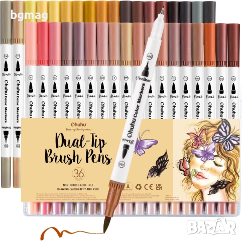 Ohuhu Maui Skin Tone Series маркери с два писеца тип четка и тънък писец, 36 цвята в телесни тонове
