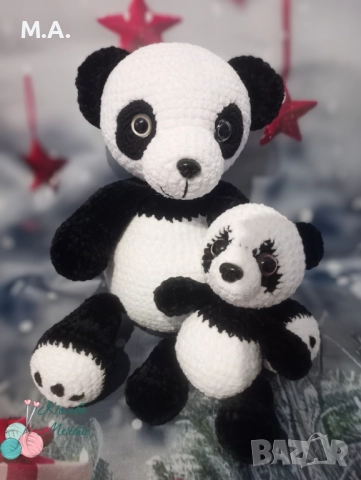 Панди мама и бебе - ръчно изплетени , снимка 2 - Плюшени играчки - 52102116