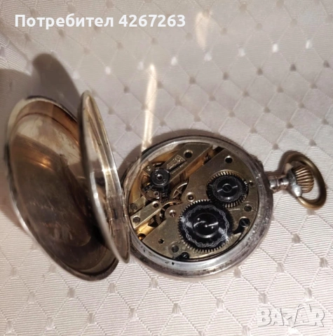 Старинен мъжки джобен часовник сребро 800, снимка 4 - Антикварни и старинни предмети - 52665635
