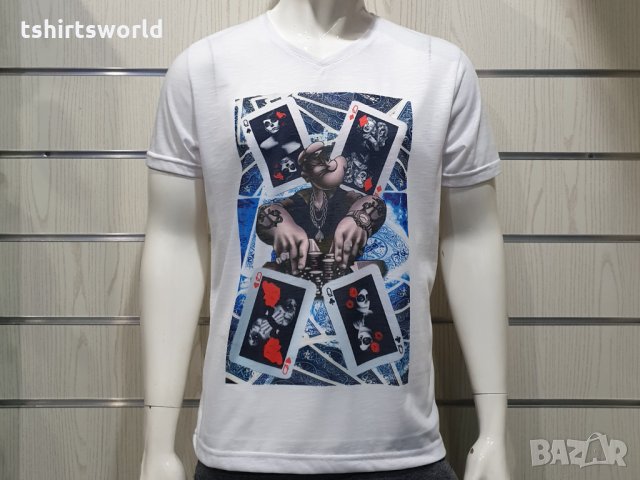 Нова мъжка тениска с трансферен печат Попай моряка, Покер, снимка 5 - Тениски - 34668170