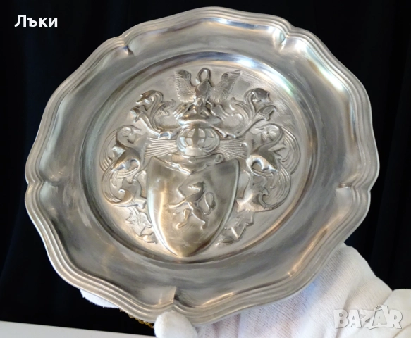 Калаена чиния,пано,Рицар,щит,Лъв,Лебед,600 гр.,барок. , снимка 3 - Пана - 52002502