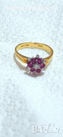 Златен пръстен с Диаманти и Рубини 18 карата,проба 750, снимка 13 - Пръстени - 47890971