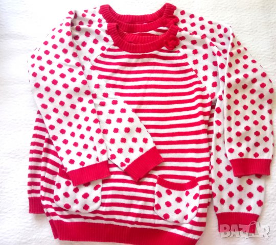 Блуза - пуловер в червено и бяло - 2 броя, снимка 2 - Детски пуловери и жилетки - 27049567