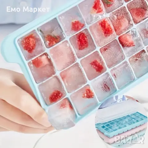 Силиконова форма за кубчета лед с прозрачен капак, снимка 7 - Други - 49276298
