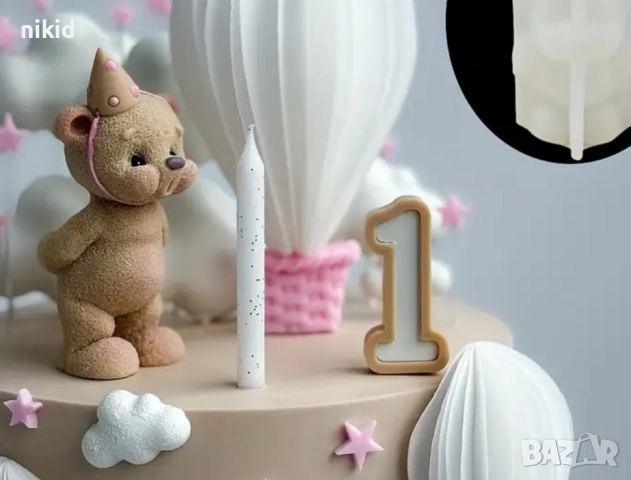 3d изправено Мече с празнична шапка силиконов молд форма фондан шоколад смола гипс свещ, снимка 4 - Форми - 51828327