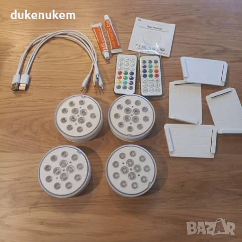 Комплект от 4 LED лампи за басейн RGB, IP68 водоустойчиви с дистанционно управление, снимка 8 - Басейни и аксесоари - 52300121